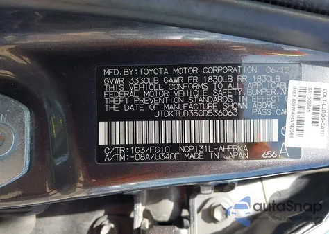 2012 Toyota Yaris Le from USA, damaged, VIN JTDKTUD35CD536063